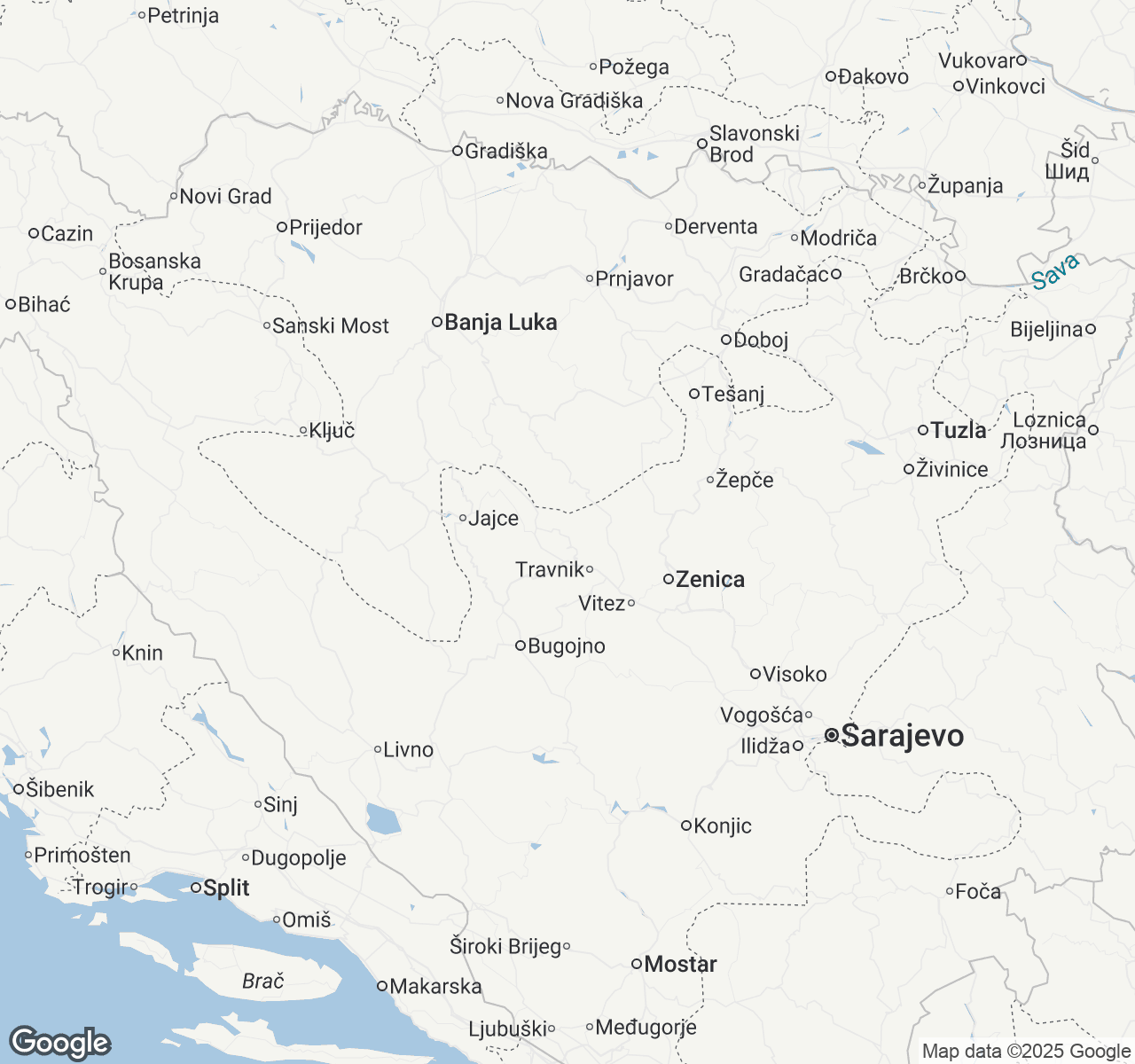 Map of Bosnia and Herzegovina